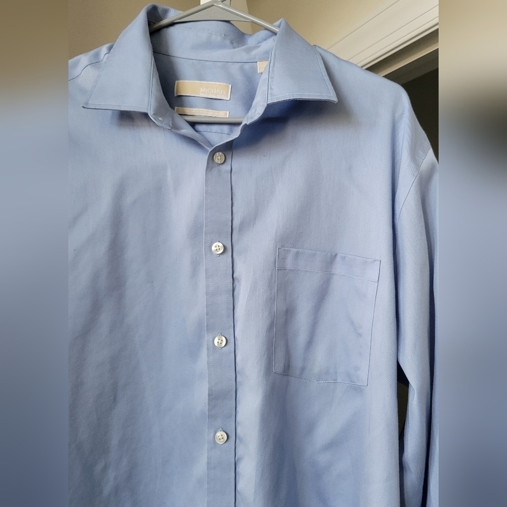 Michael Kors Regular Fit Long Sleeve Button Down Light Blue Shirt Size- 17.5 - Picture 7 of 9